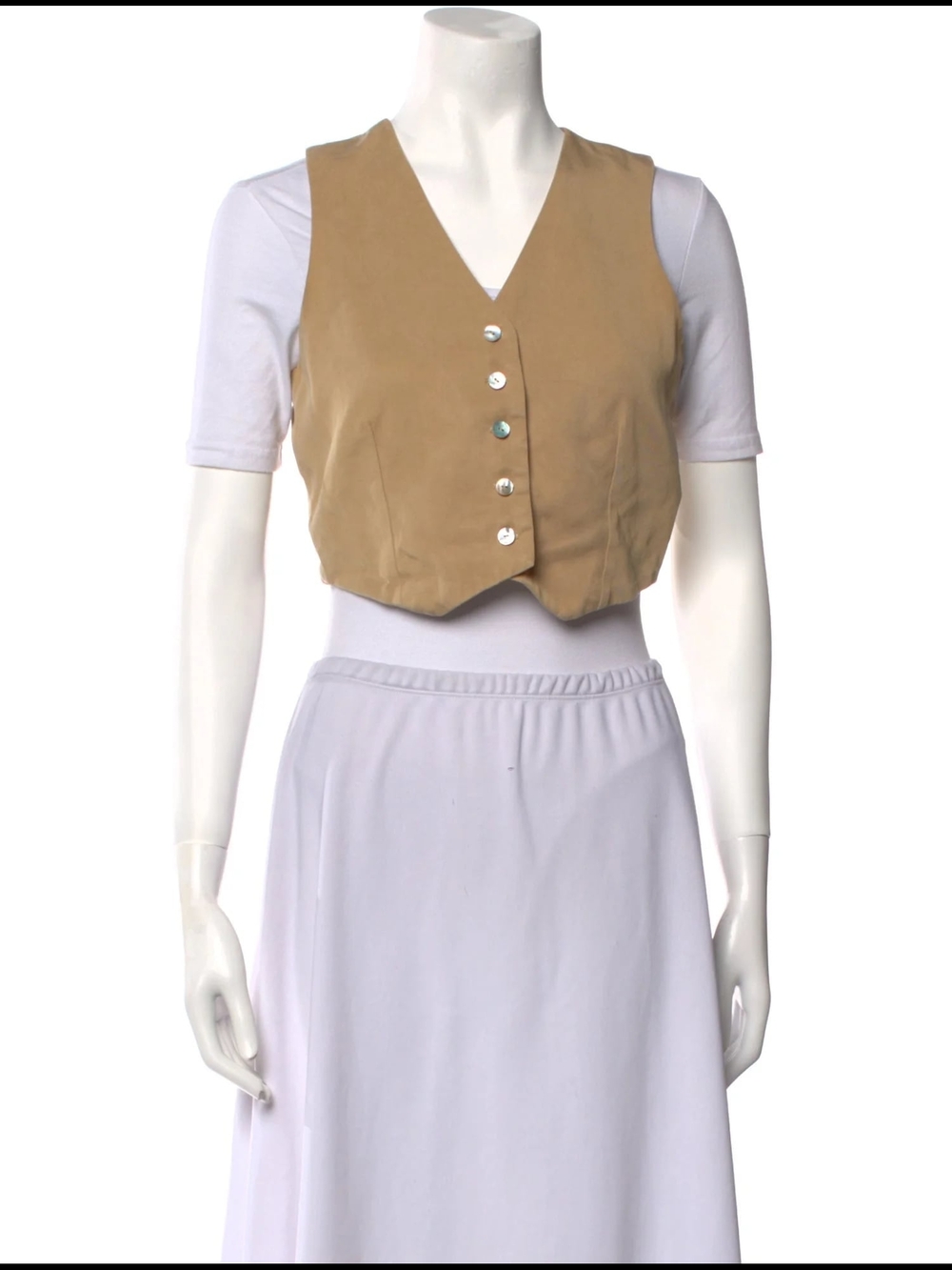 DONNI. Tan Cotton-Blend Cropped Vest